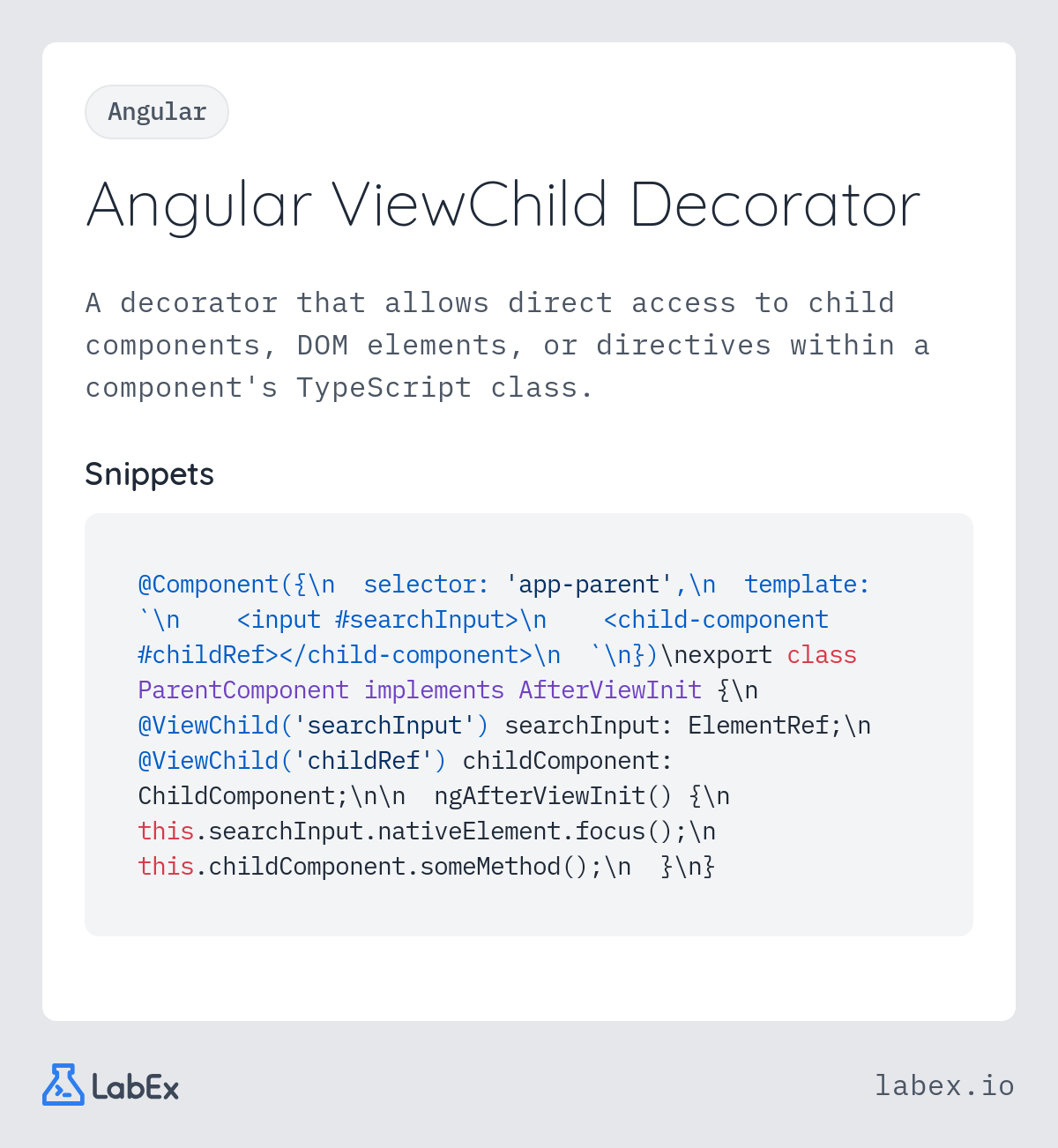 Angular ViewChild Decorator programming concept visualization