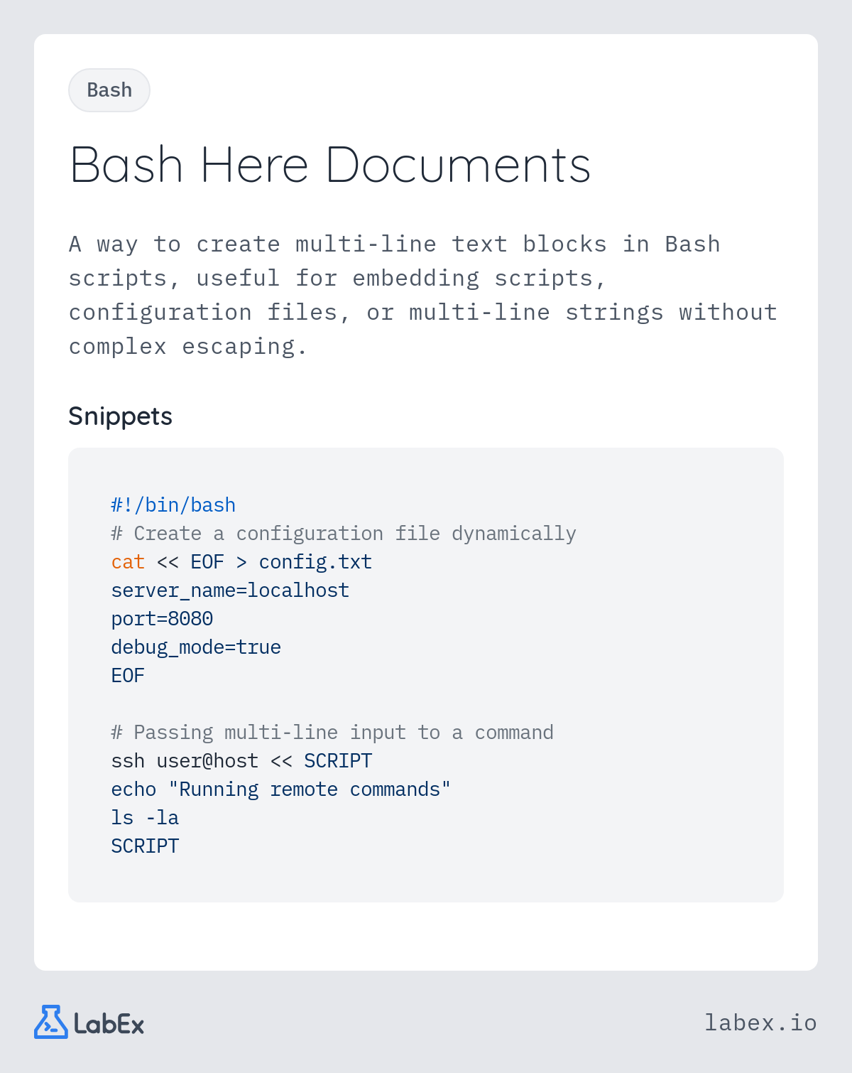 Bash Here Documents programming concept visualization