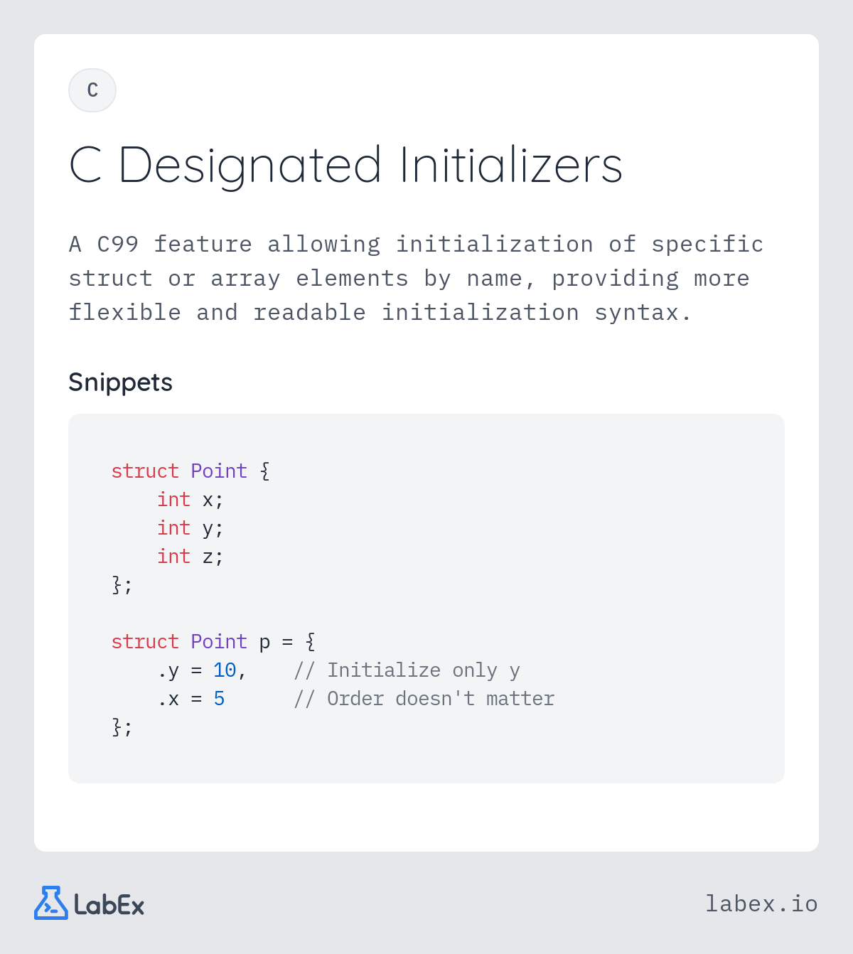 C Designated Initializers programming concept visualization