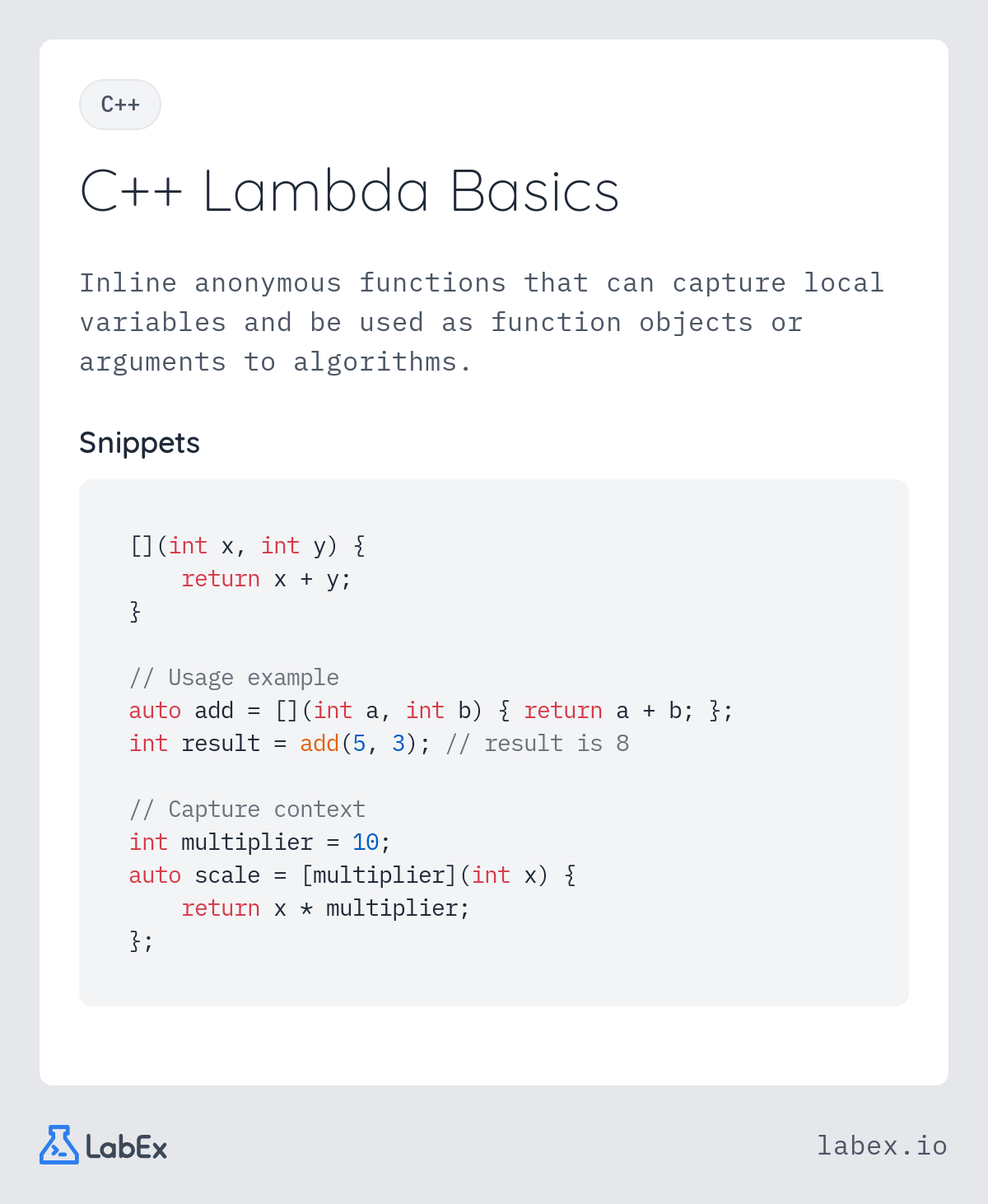 C++ Lambda Basics programming concept visualization