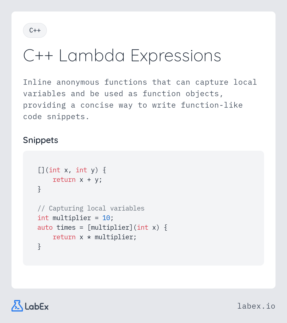 C++ Lambda Expressions programming concept visualization