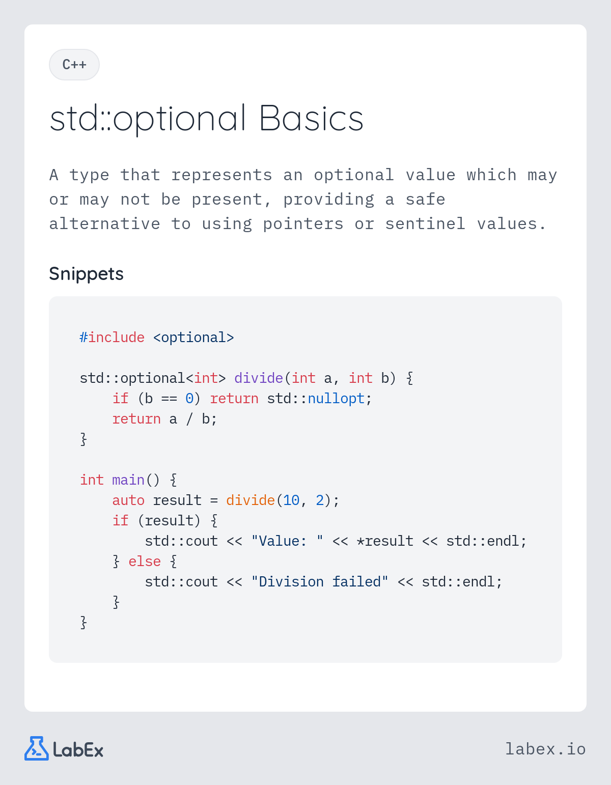 std::optional Basics programming concept visualization