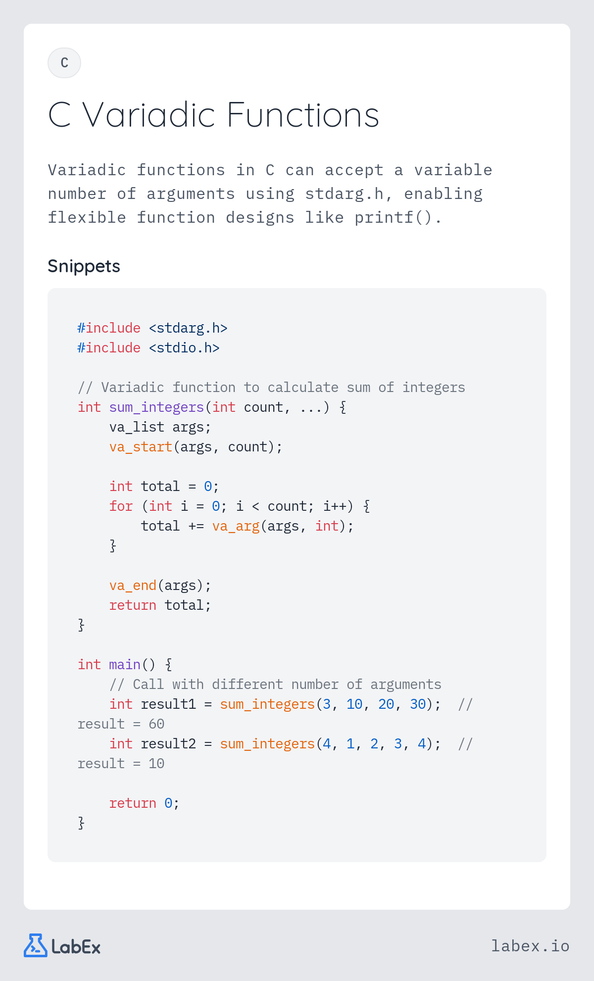 C Variadic Functions programming concept visualization