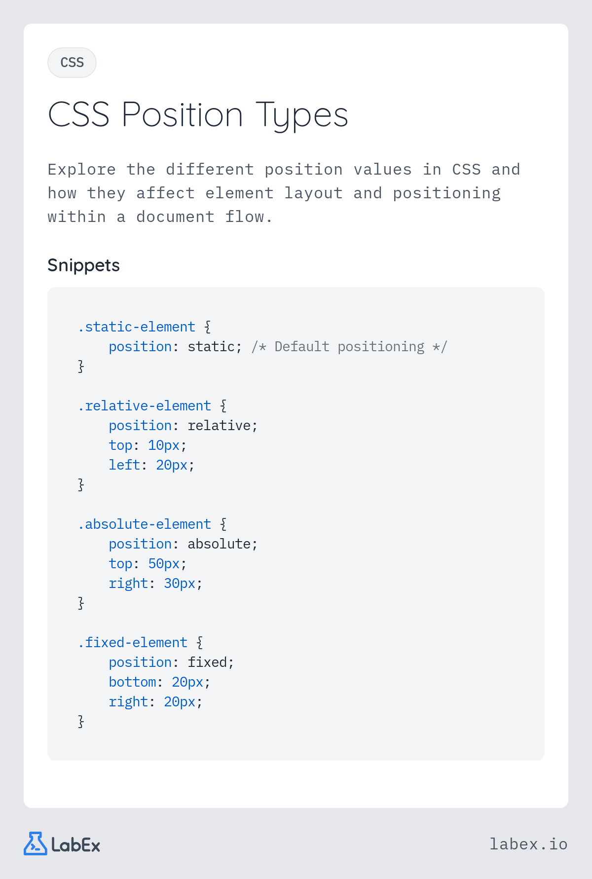 CSS Position Types programming concept visualization