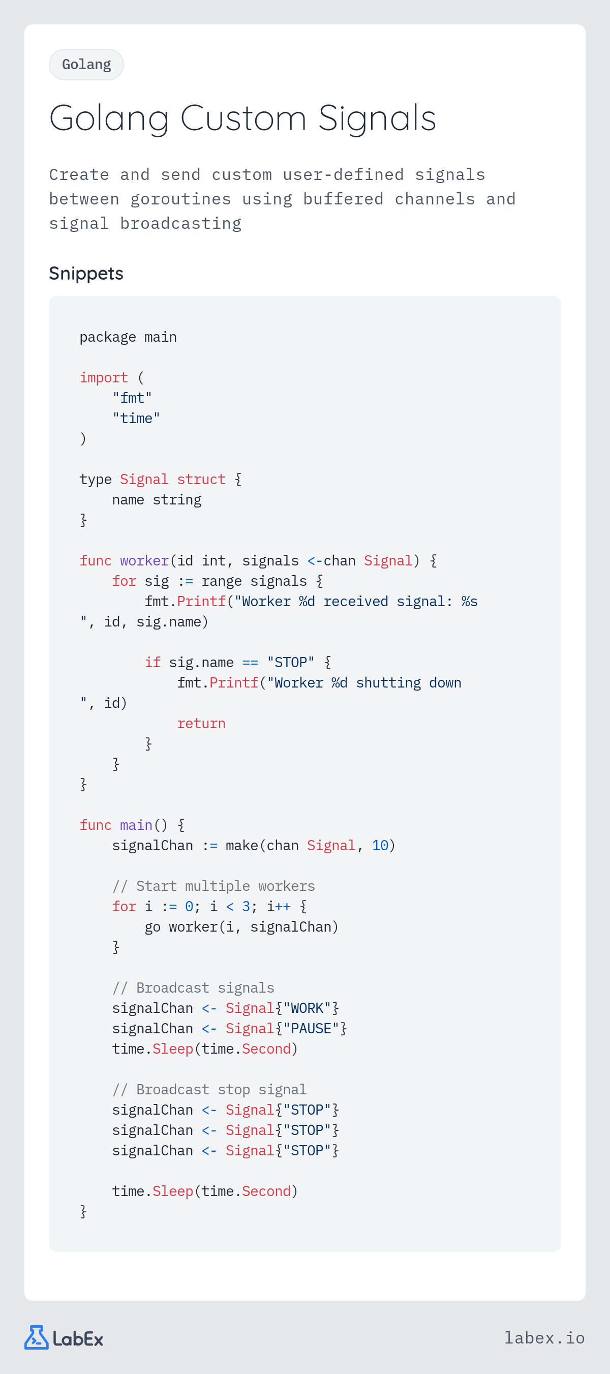 Golang Custom Signals programming concept visualization