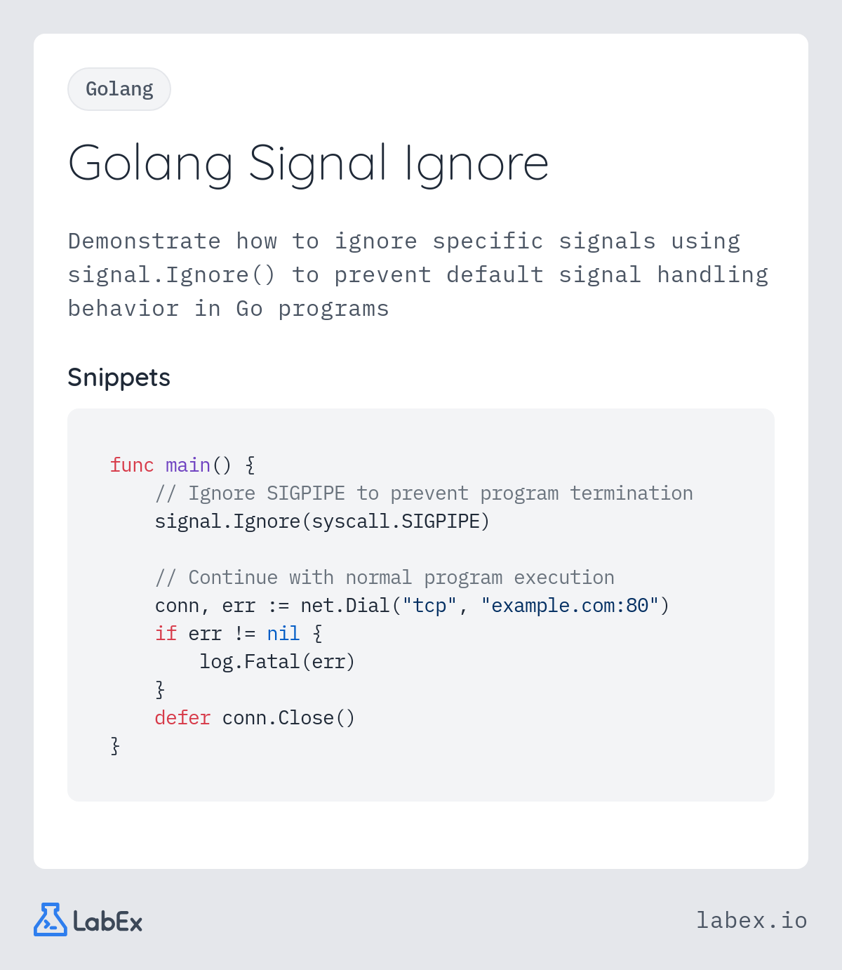 Golang Signal Ignore programming concept visualization