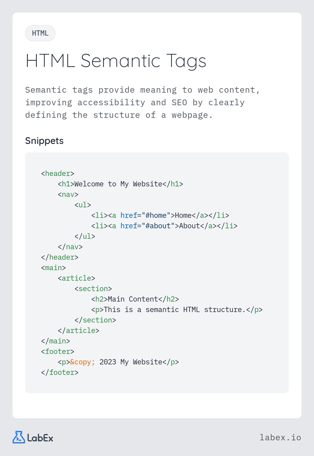 HTML Semantic Tags programming concept visualization