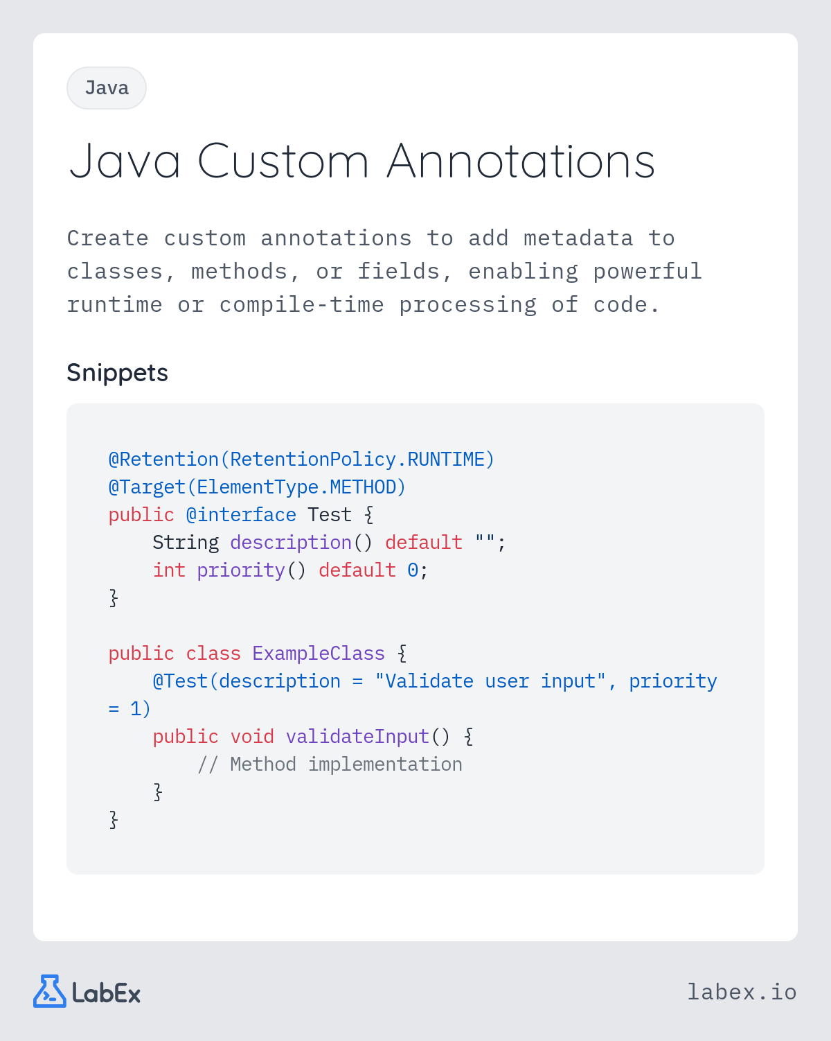 Java Custom Annotations programming concept visualization