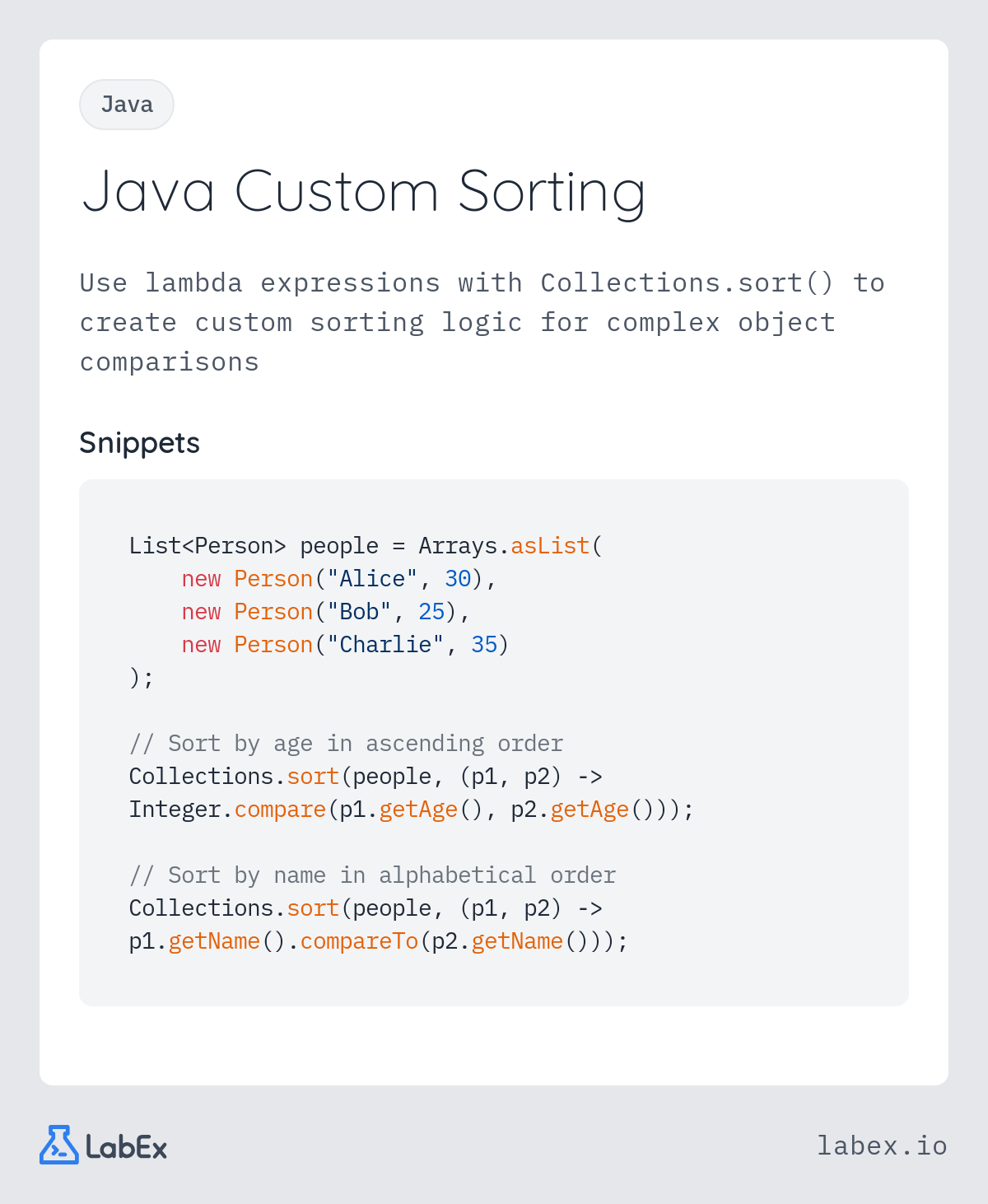 Java Custom Sorting programming concept visualization