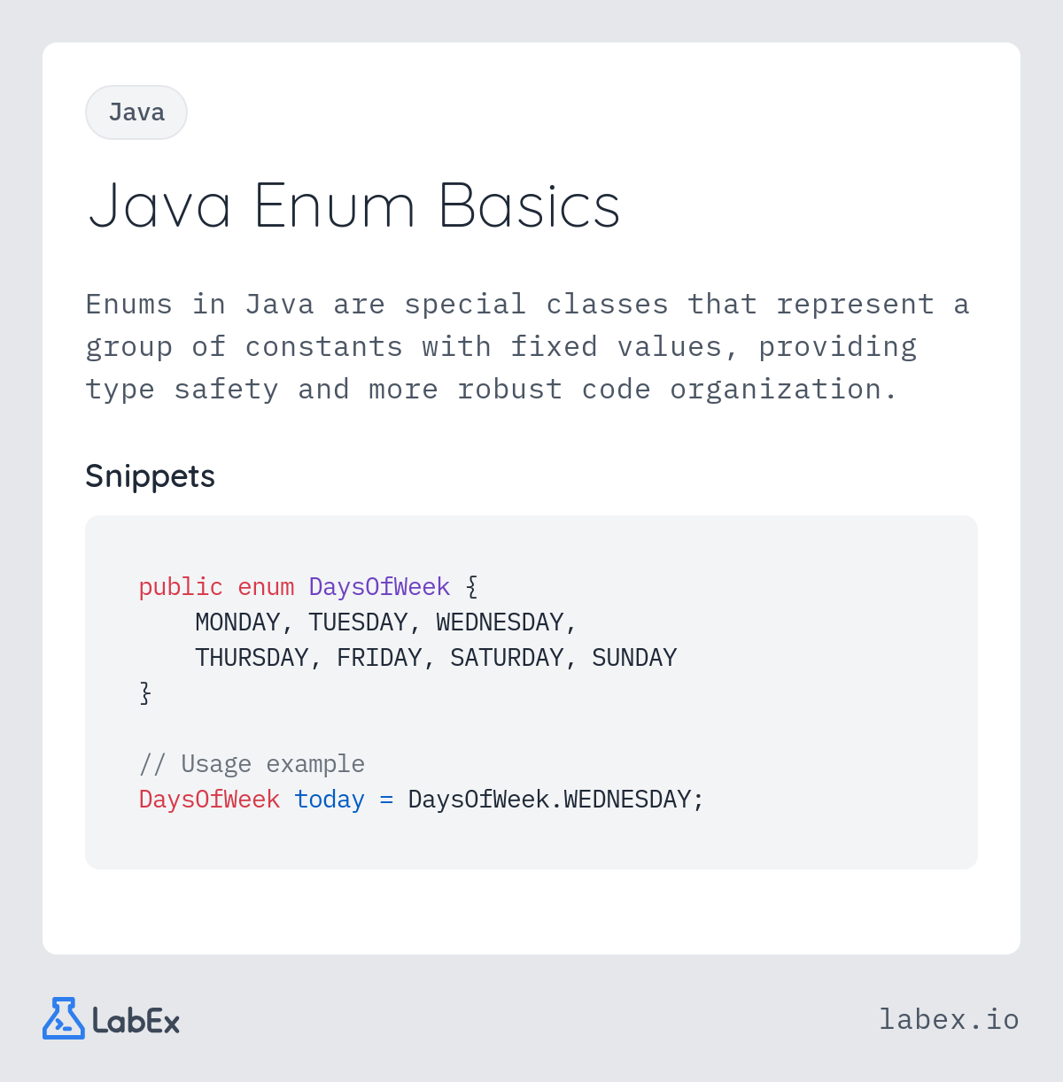 Java Enum Basics programming concept visualization