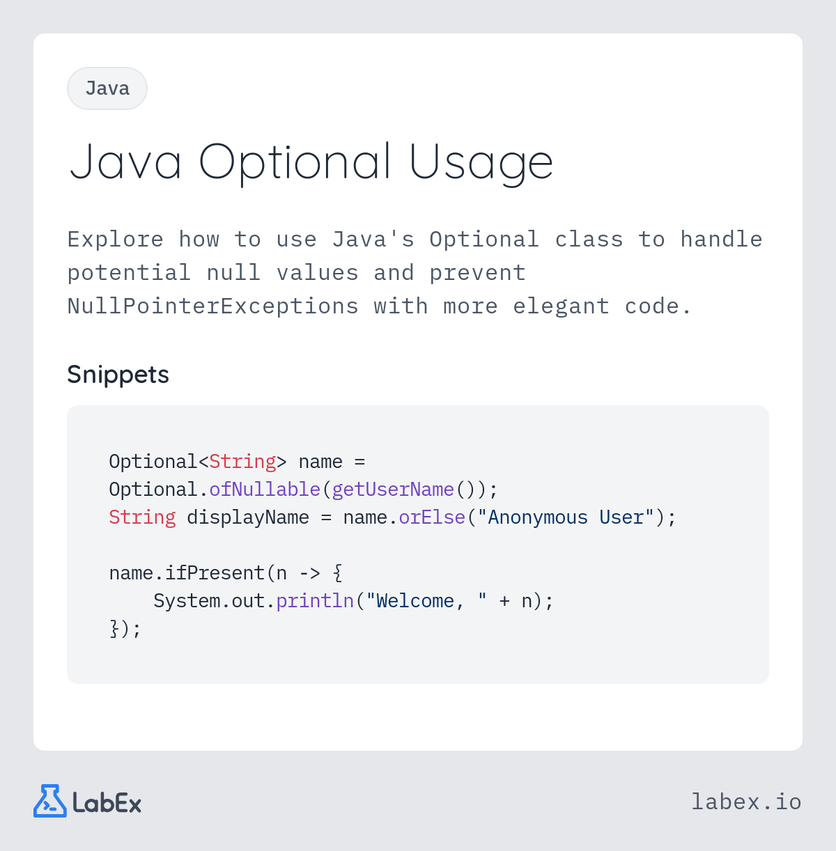 Java Optional Usage programming concept visualization