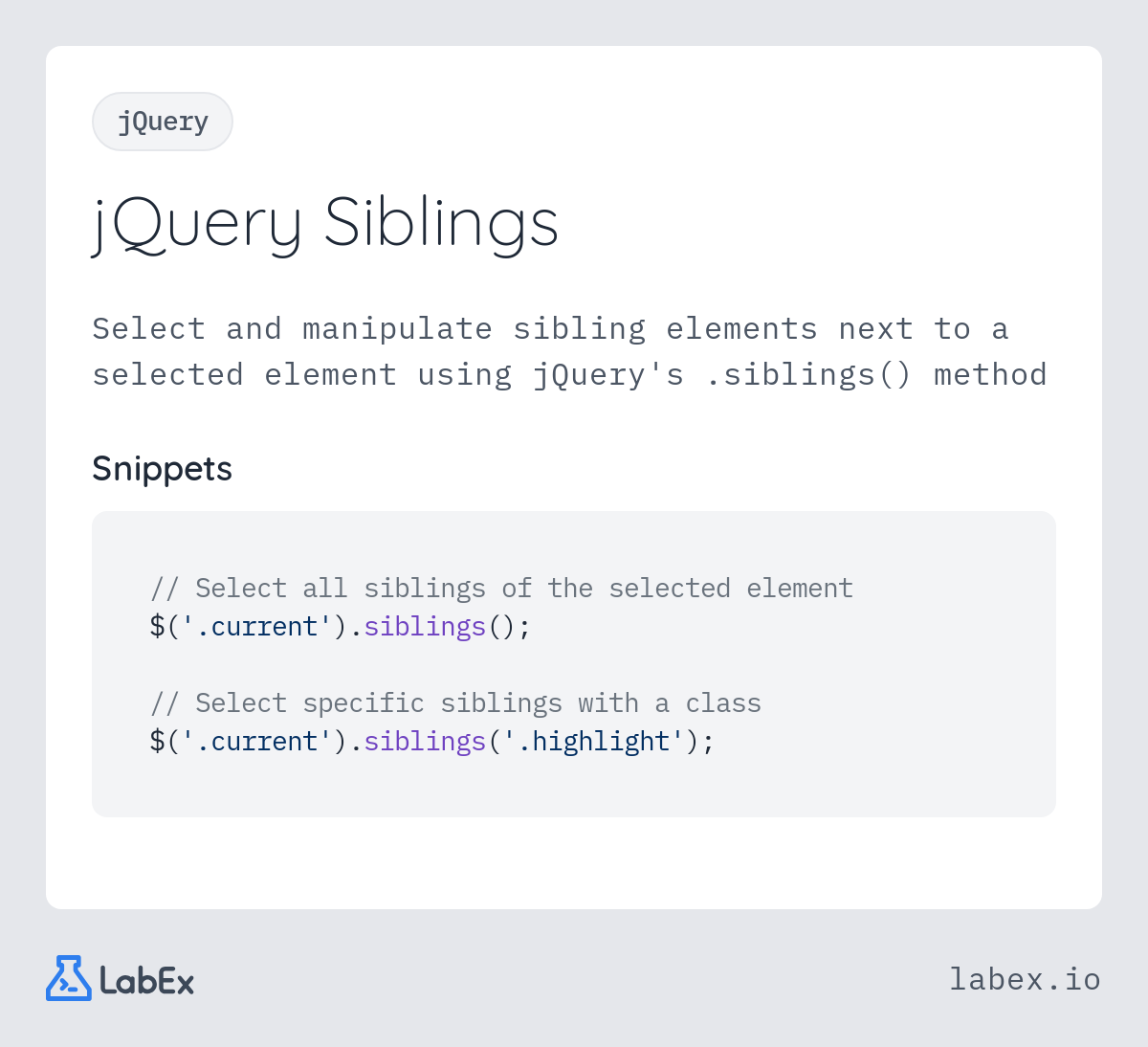 jQuery Siblings programming concept visualization