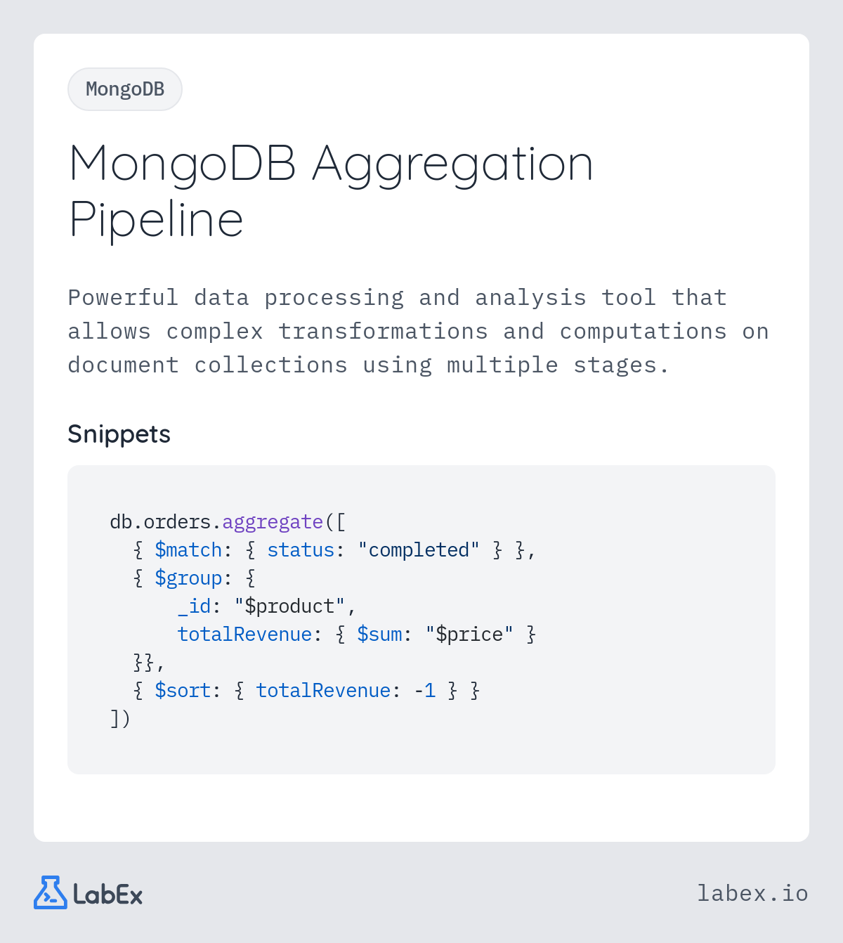 MongoDB Aggregation Pipeline programming concept visualization