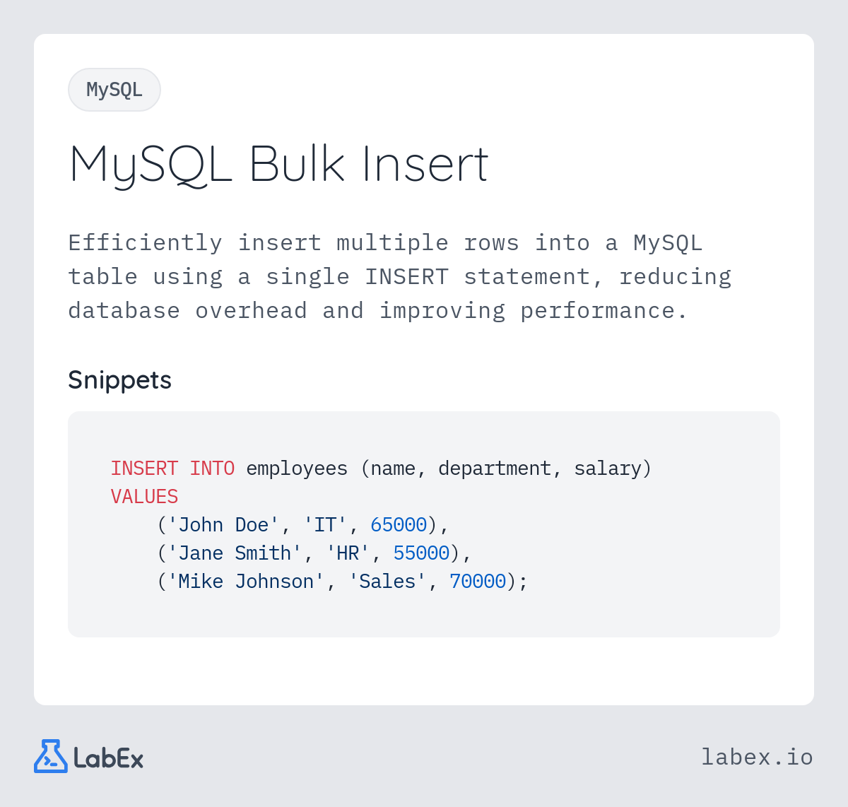 MySQL Bulk Insert programming concept visualization