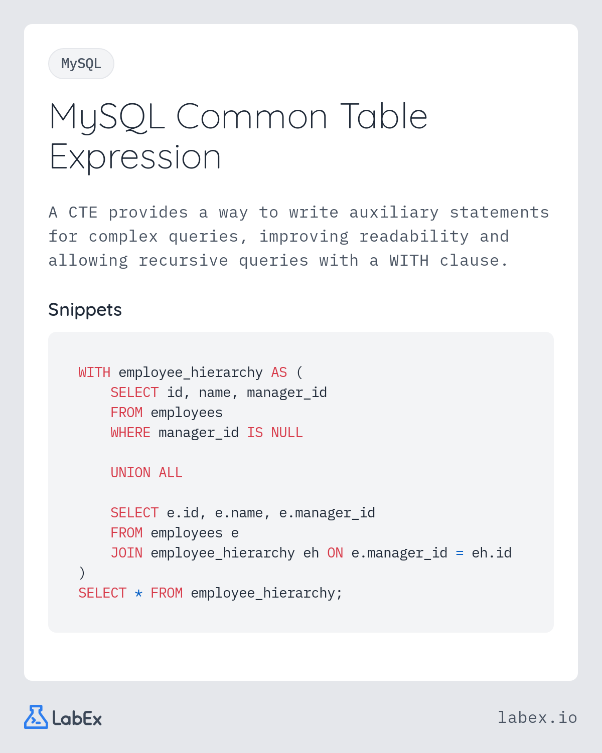 MySQL Common Table Expression programming concept visualization