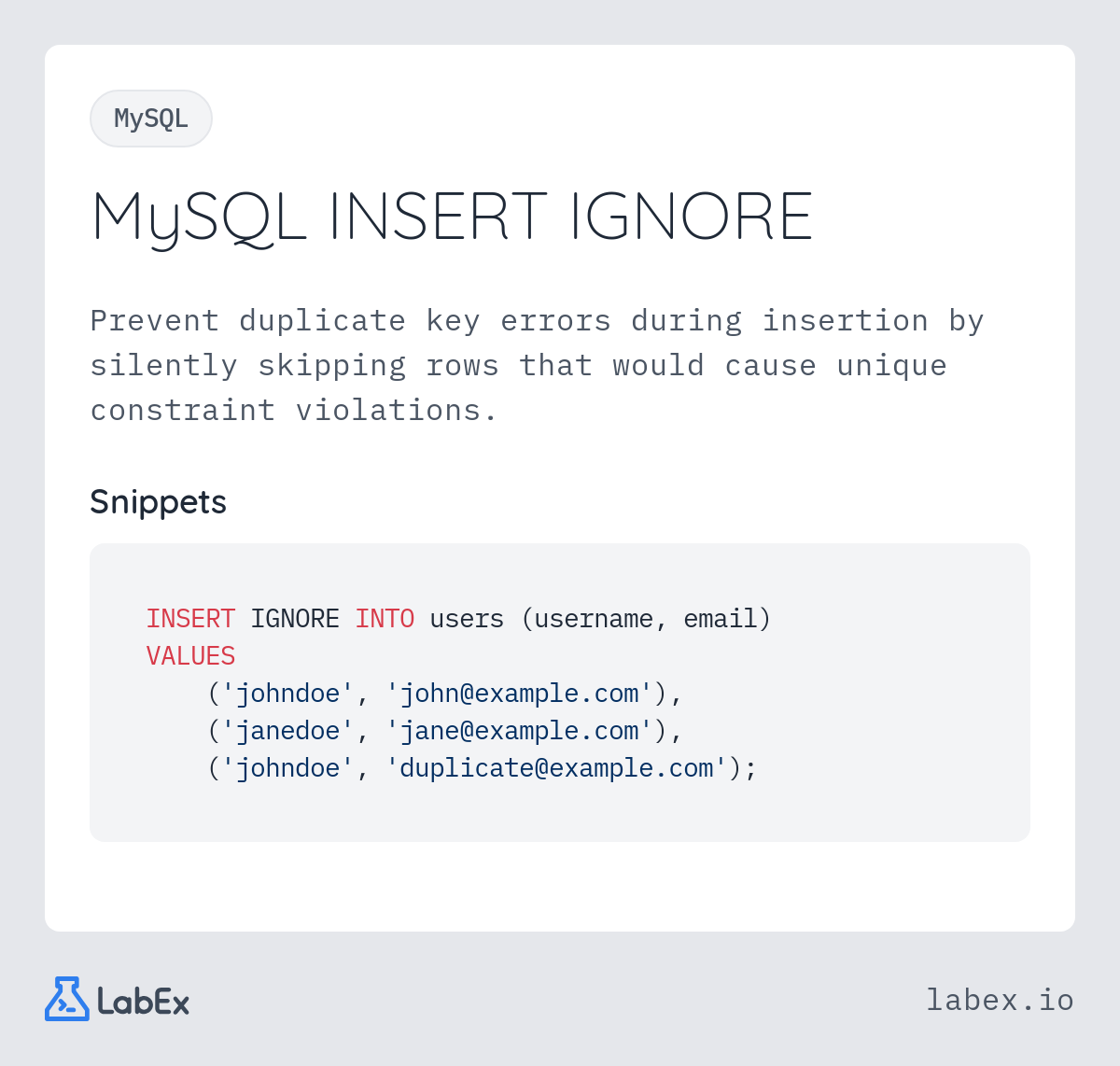 MySQL INSERT IGNORE programming concept visualization