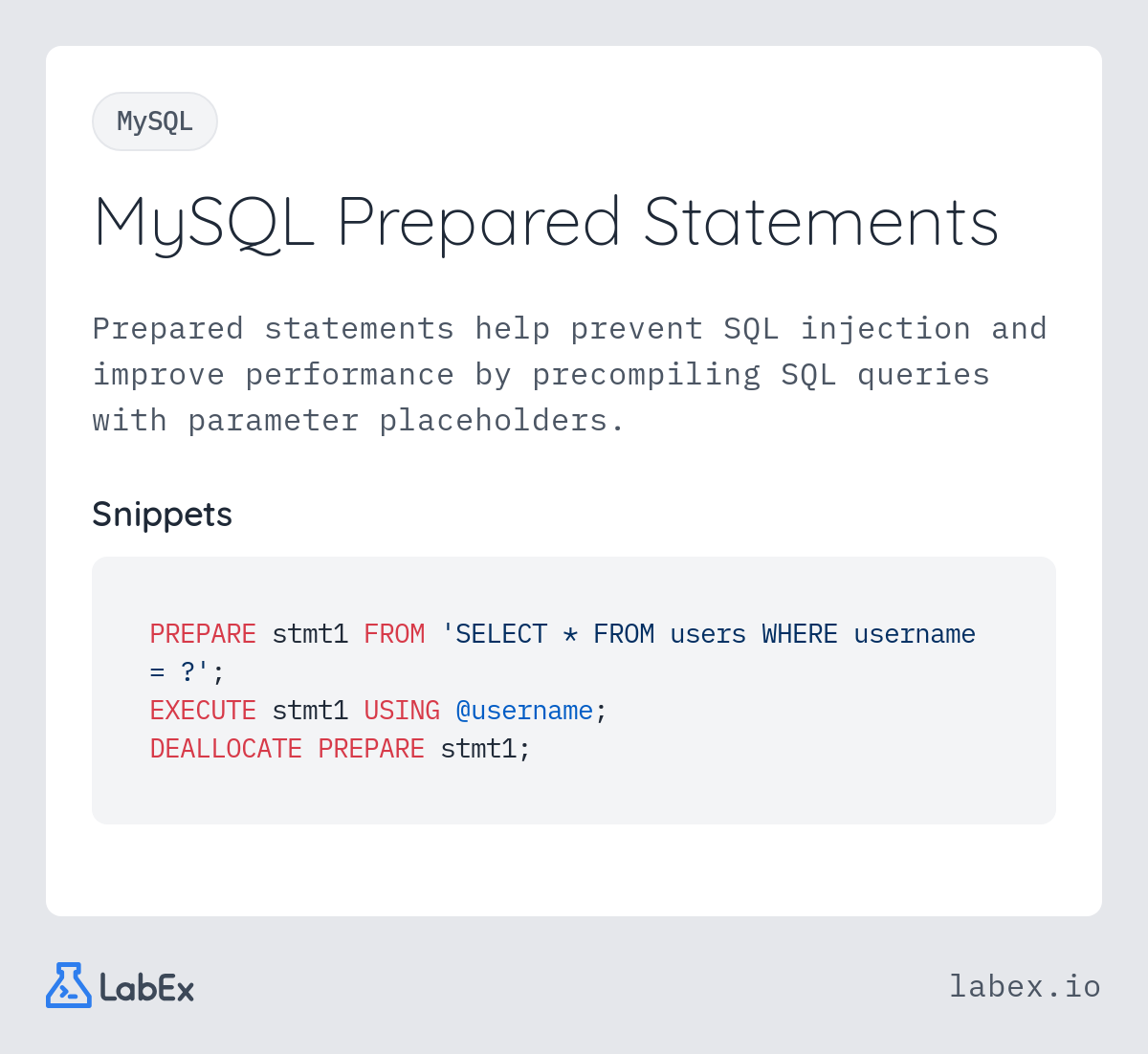 MySQL Prepared Statements programming concept visualization