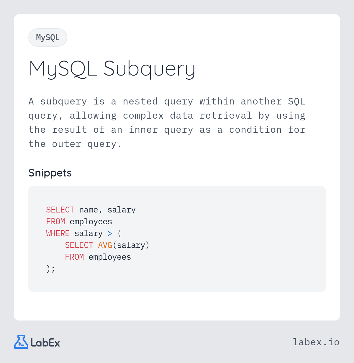 MySQL Subquery programming concept visualization