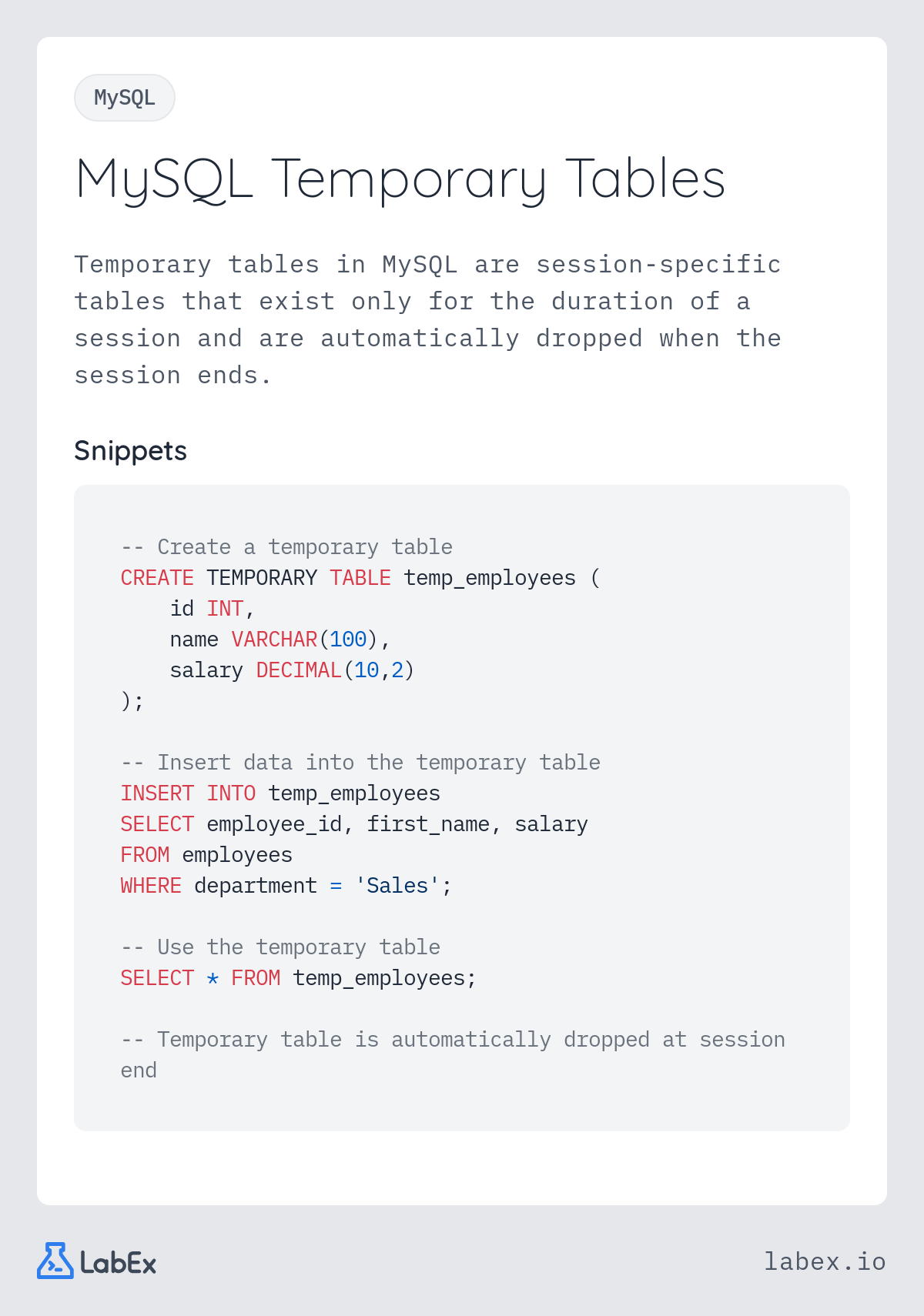 MySQL Temporary Tables programming concept visualization