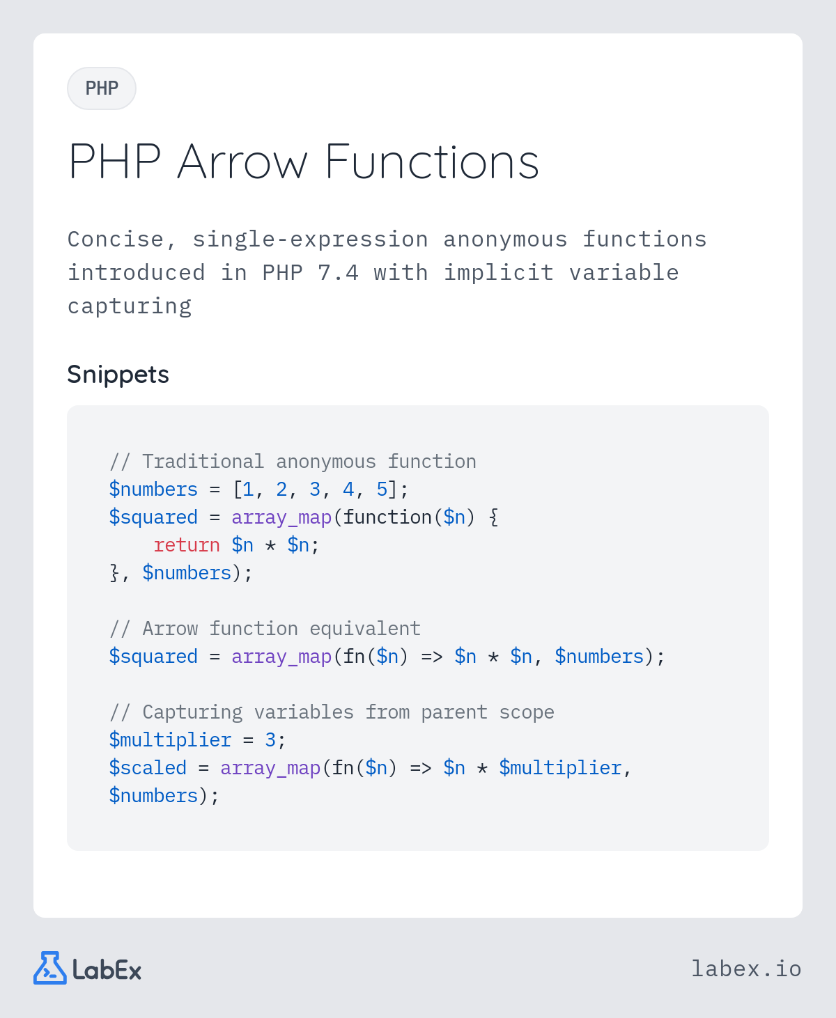 PHP Arrow Functions programming concept visualization