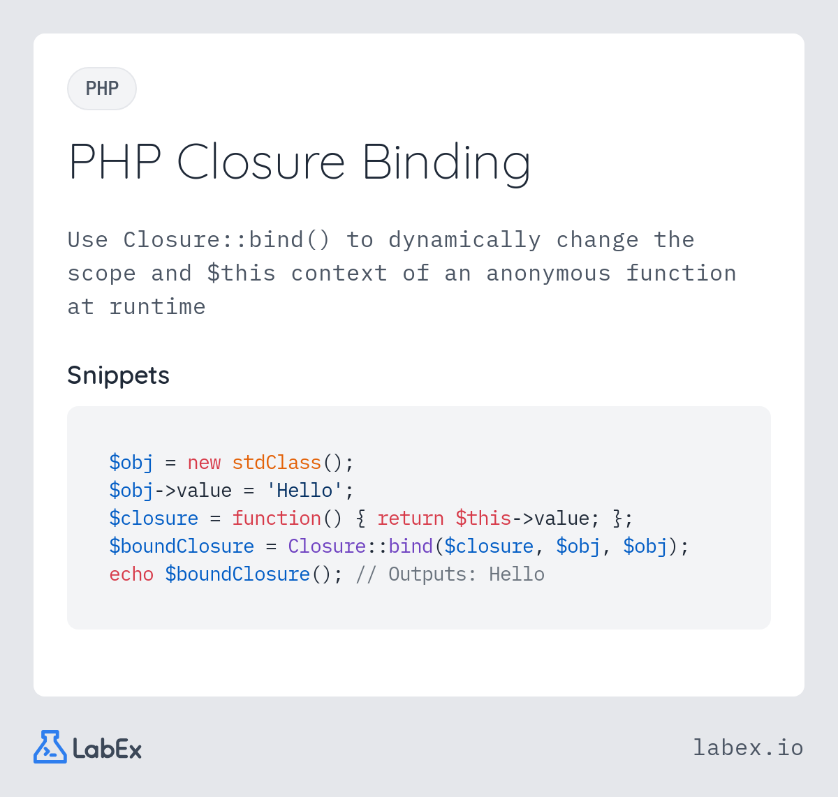 PHP Closure Binding programming concept visualization