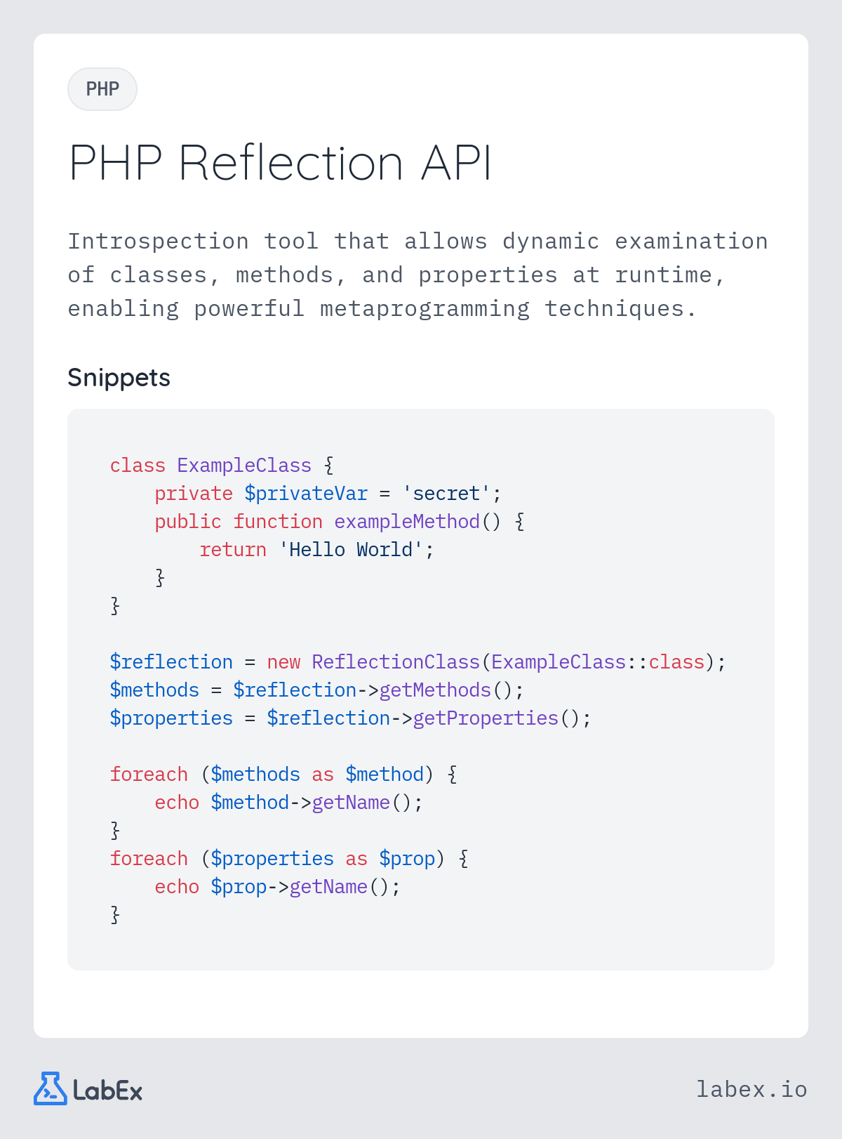 PHP Reflection API programming concept visualization