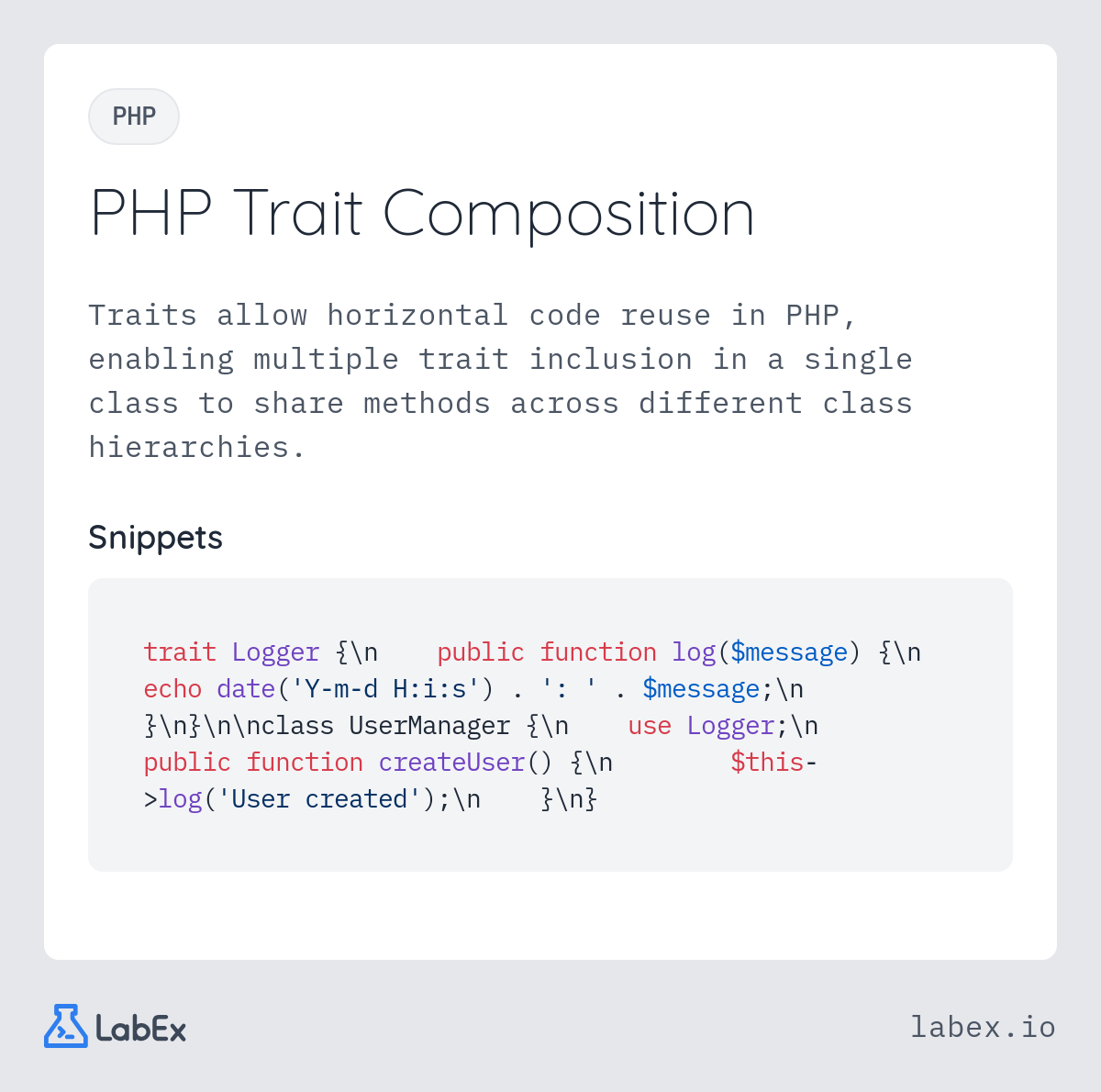 PHP Trait Composition programming concept visualization