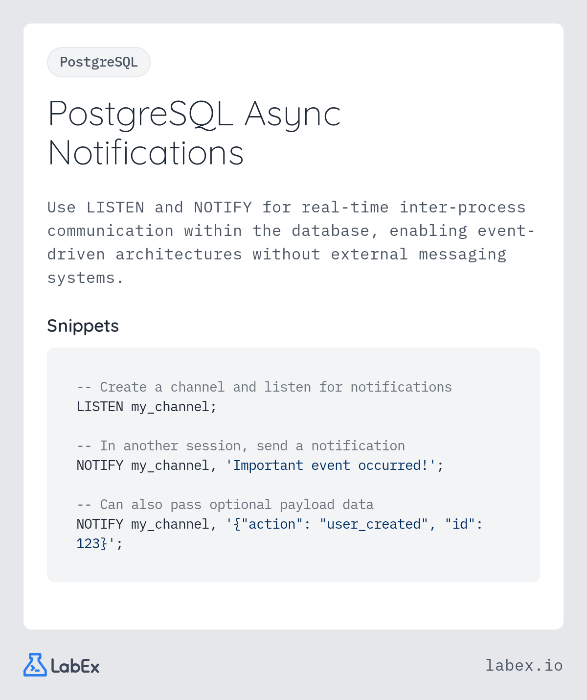 PostgreSQL Async Notifications programming concept visualization