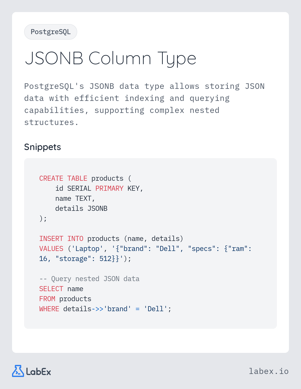 JSONB Column Type programming concept visualization