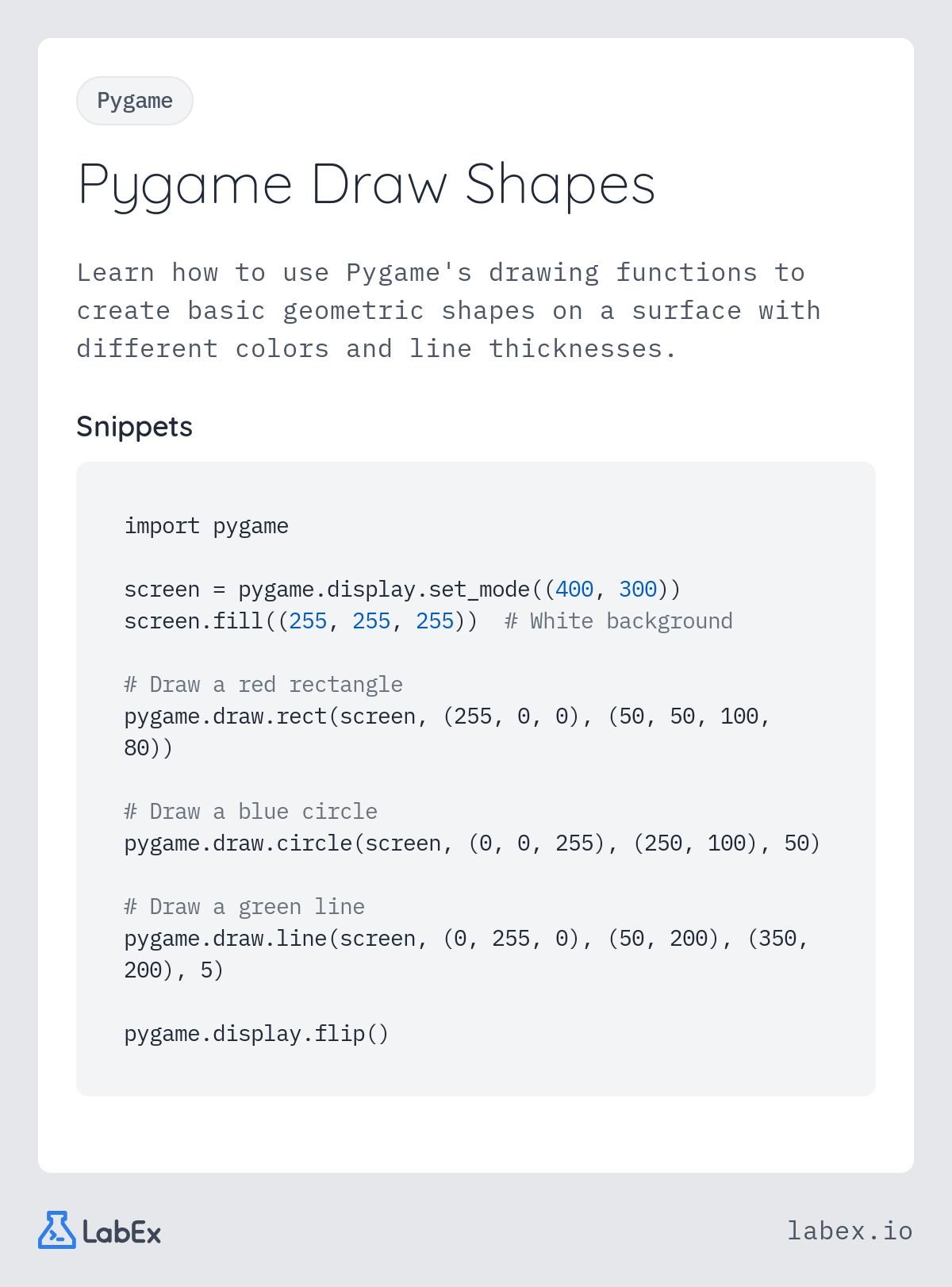 Pygame Draw Shapes programming concept visualization