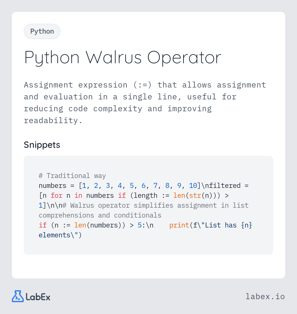 Python Walrus Operator programming concept visualization