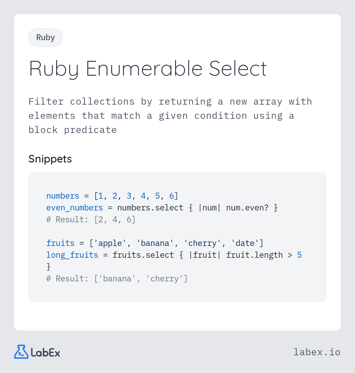 Ruby Enumerable Select programming concept visualization