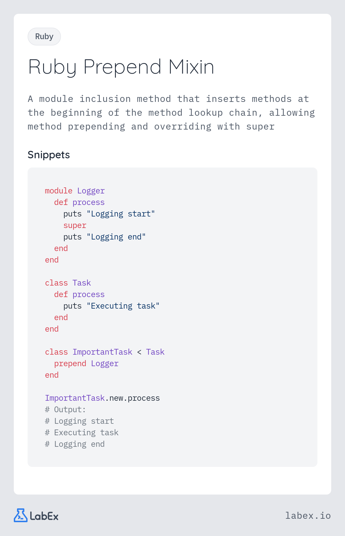 Ruby Prepend Mixin programming concept visualization