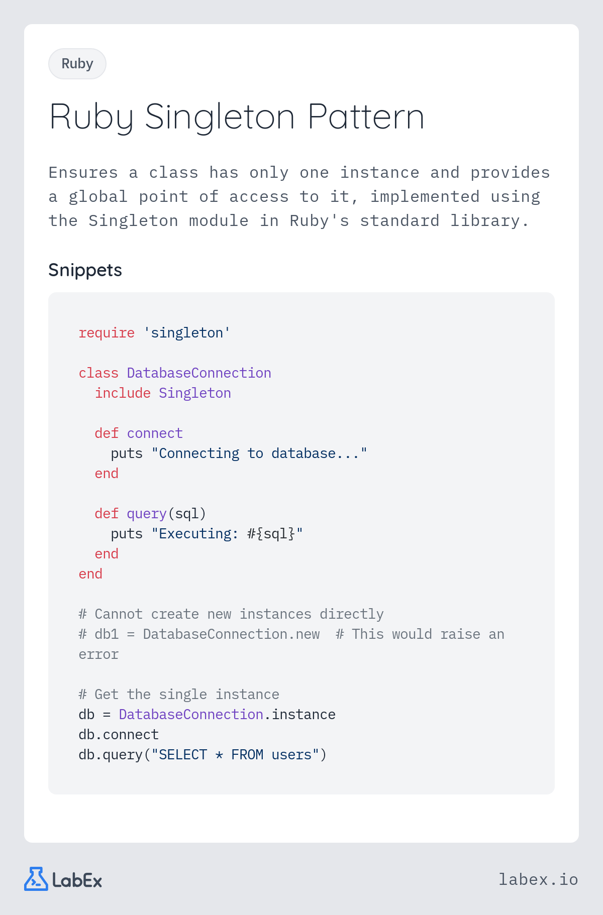 Ruby Singleton Pattern programming concept visualization