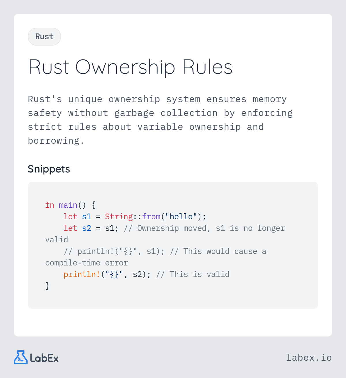 Rust Ownership Rules programming concept visualization