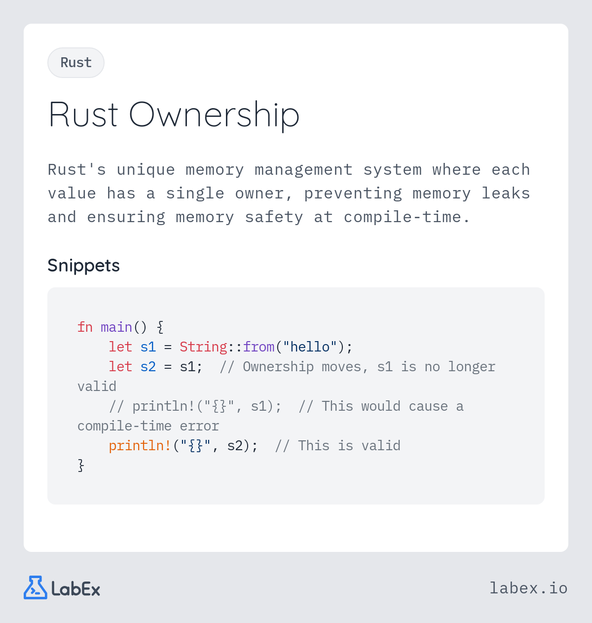 Rust Ownership programming concept visualization